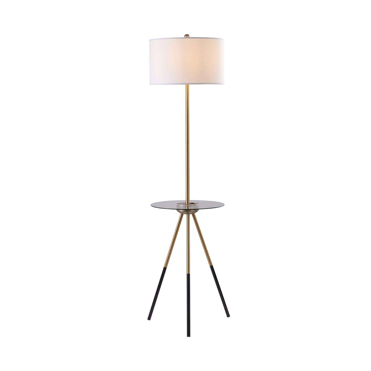 Teamson Home Myra Floor Lamp with Glass Table and Built-In USB Port, Gold/Black