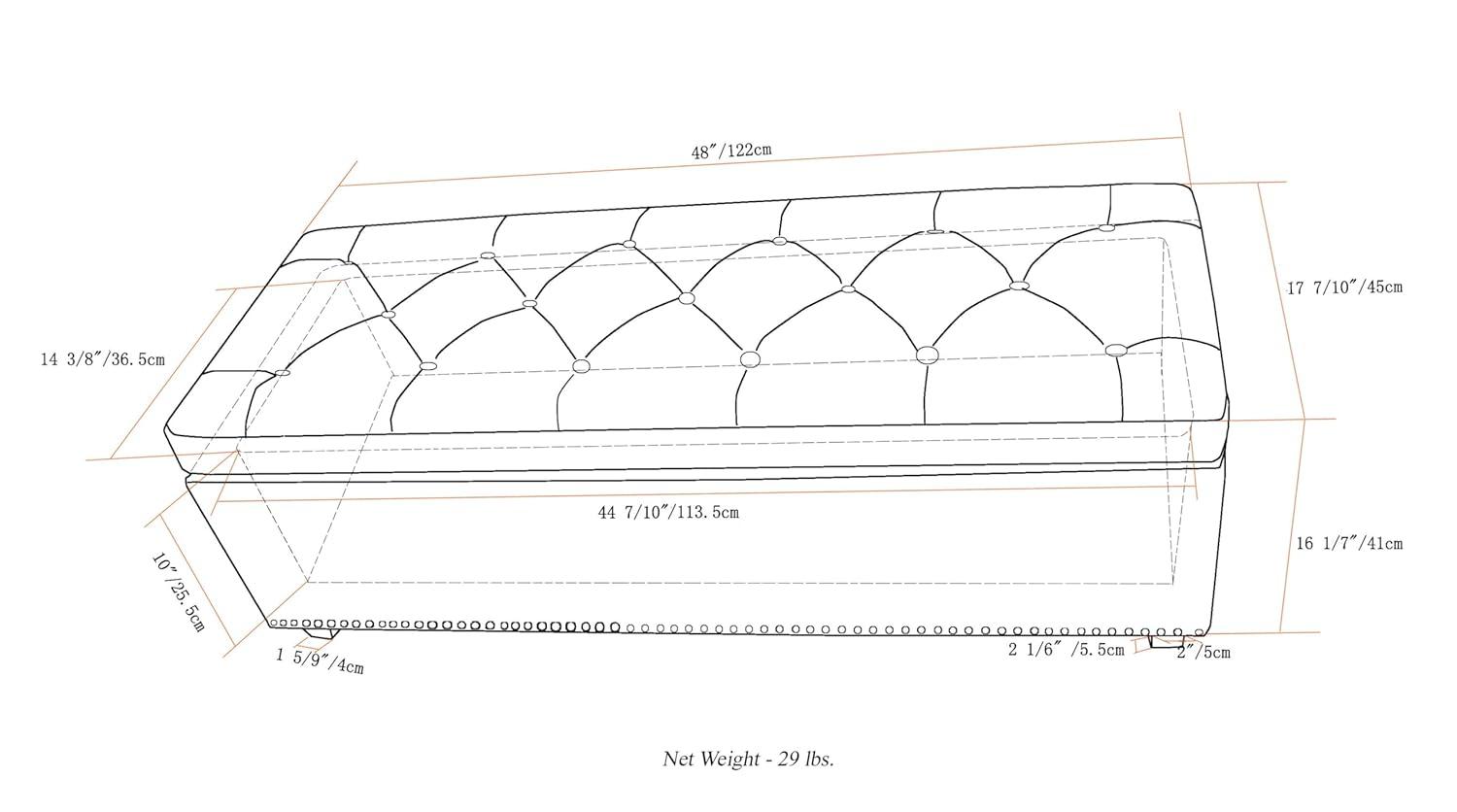 Simpli Home Hamilton 48"W Upholstered Storage Ottoman Bench with Lift-Top Lid, Tufted Design, and Nailhead Trim