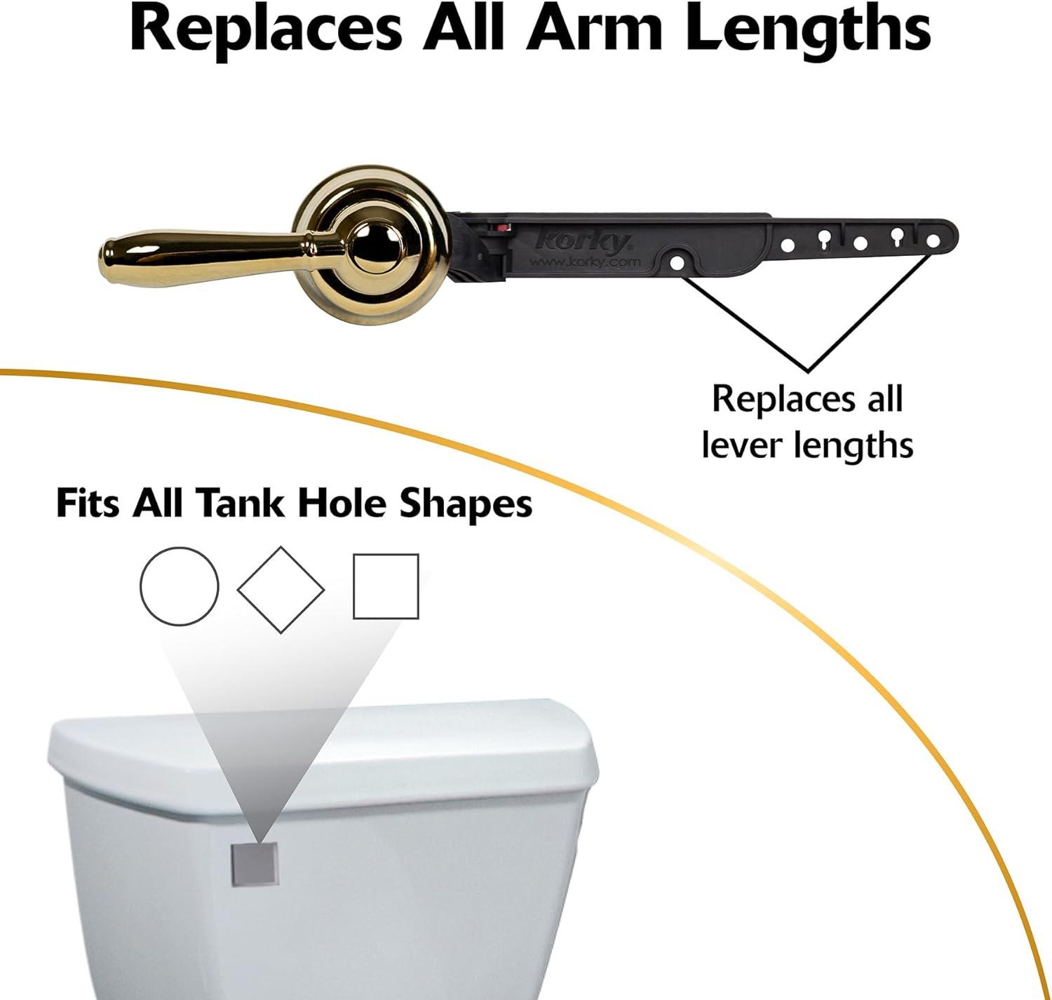 Korky 6021AM StrongARM Metal Tank Lever, Universal to Fit Front Angled Side Left and Right Mount Toilets, Polished Gold