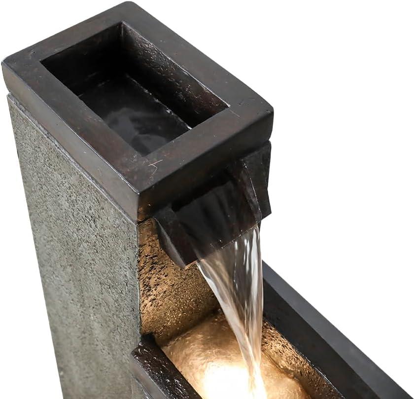 Modern Gray Resin 39.3" Floor-Standing Water Fountain with LED Lights