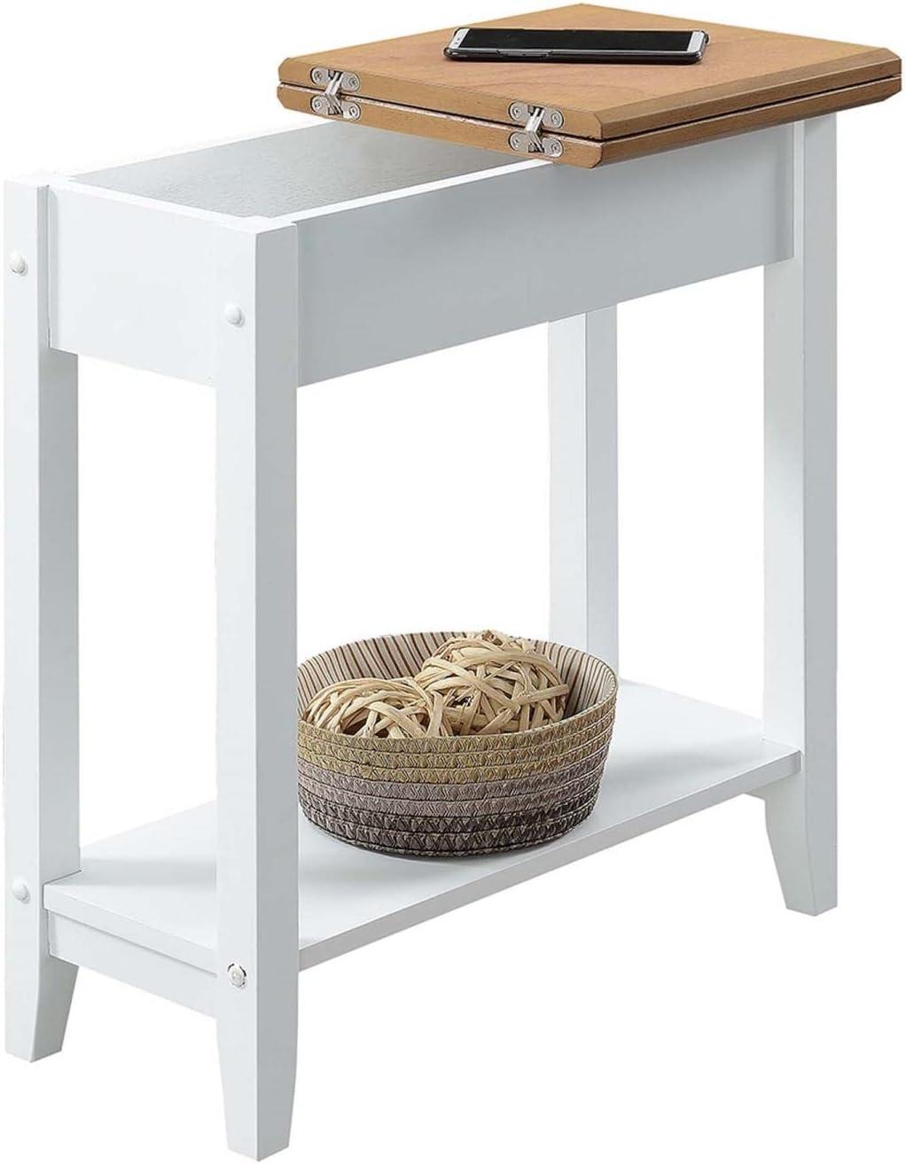 Convenience Concepts American Heritage Flip Top End Table with Shelf, Driftwood/White