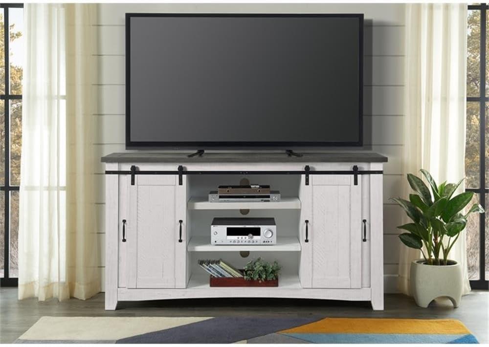 Martin Svensson Home Hampton Solid Wood TV Stand White Stain with Grey Stain Top
