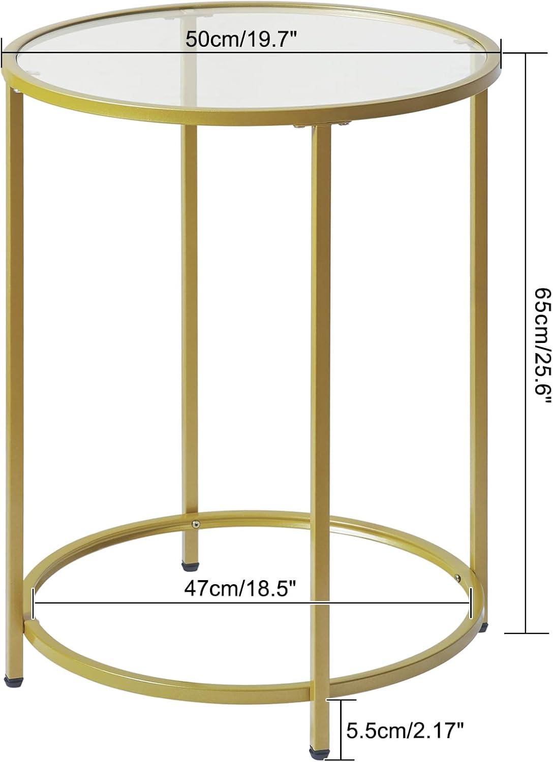 VASAGLE Round Side Table, Glass End Table with Metal Frame, Laurel Green Coffee Table with Modern Style