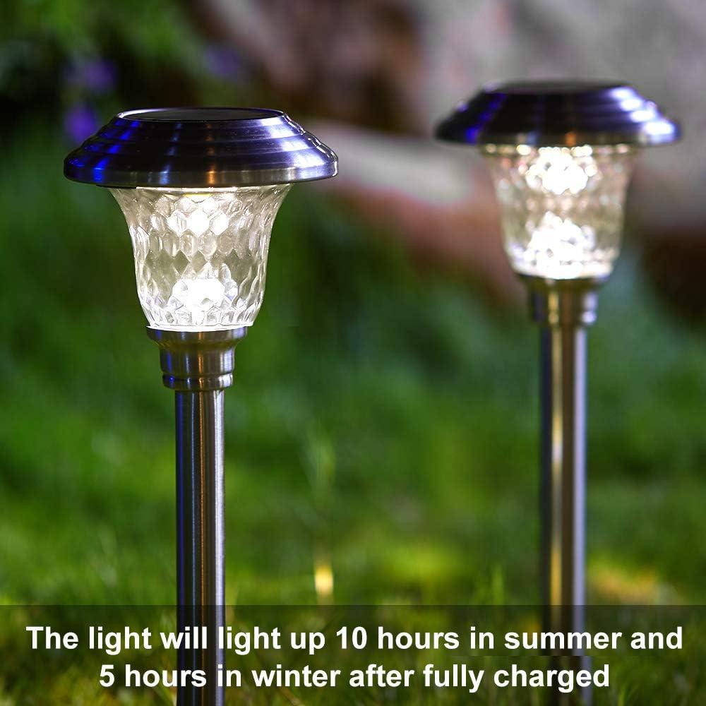 8 Pack Solar Pathway Lights Waterproof,Landscape Path Lights, Supper Bright Up to 12 Hrs,Stainless Steel Auto On/Off Solar Powered Garden Lighting for Yard Patio Walkway BG1671