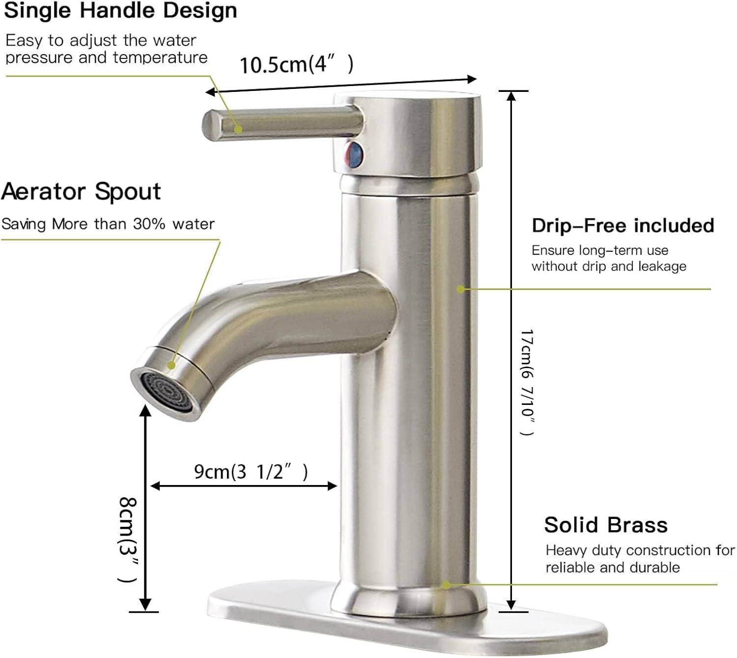 Brushed Nickel Bathroom Faucet Single Hole Single Handle Lavatory Basin Bath Sink Vanity Faucet Deck Mount Modern Brass Commercial Stainless Steel