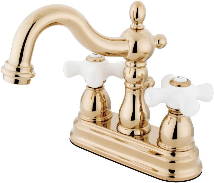 Kingston Brass Heritage Two-Handle 3-Hole Deck Mount 4" Centerset Bathroom Faucet with Plastic Pop-Up