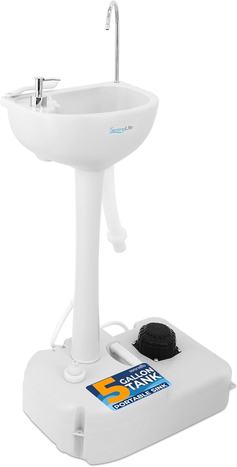 SereneLife 26'' White Plastic U-Shaped Bathroom Sink with Faucet and Overflow