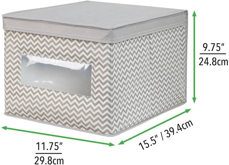 mDesign Large Fabric Closet Box with Window/Lid, 6 Pack, Taupe/Natural Chevron