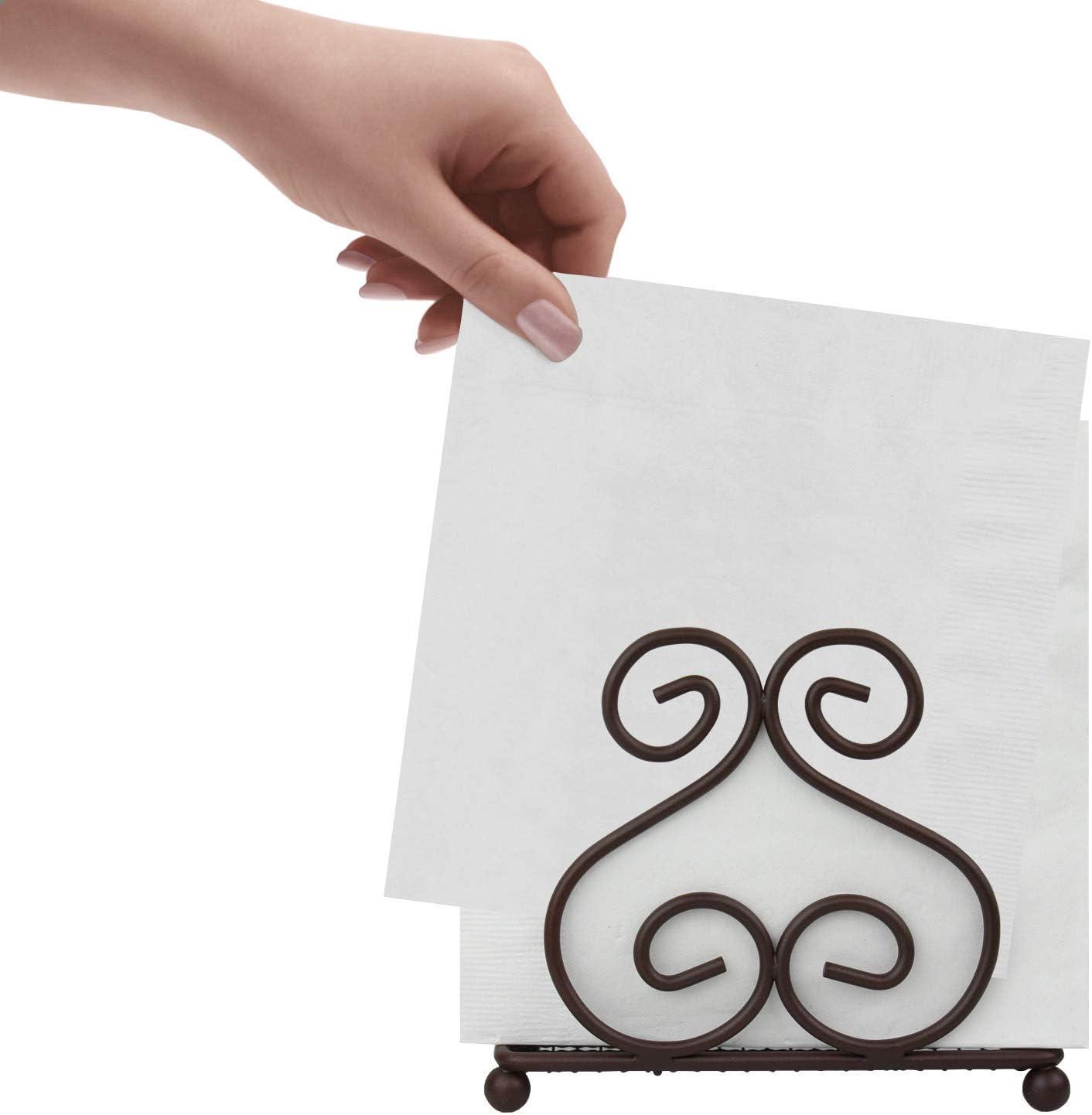 Blue Donuts Scroll Collection Steel Napkin Holder Freestanding Tissue Dispenser Organizer for Kitchen Countertop, Durable, Sturdy, Home Décor - Bronze