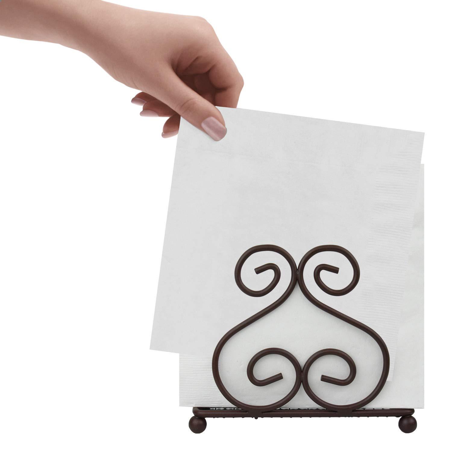 Blue Donuts Scroll Collection Steel Napkin Holder Freestanding Tissue Dispenser Organizer for Kitchen Countertop, Durable, Sturdy, Home Décor - Bronze