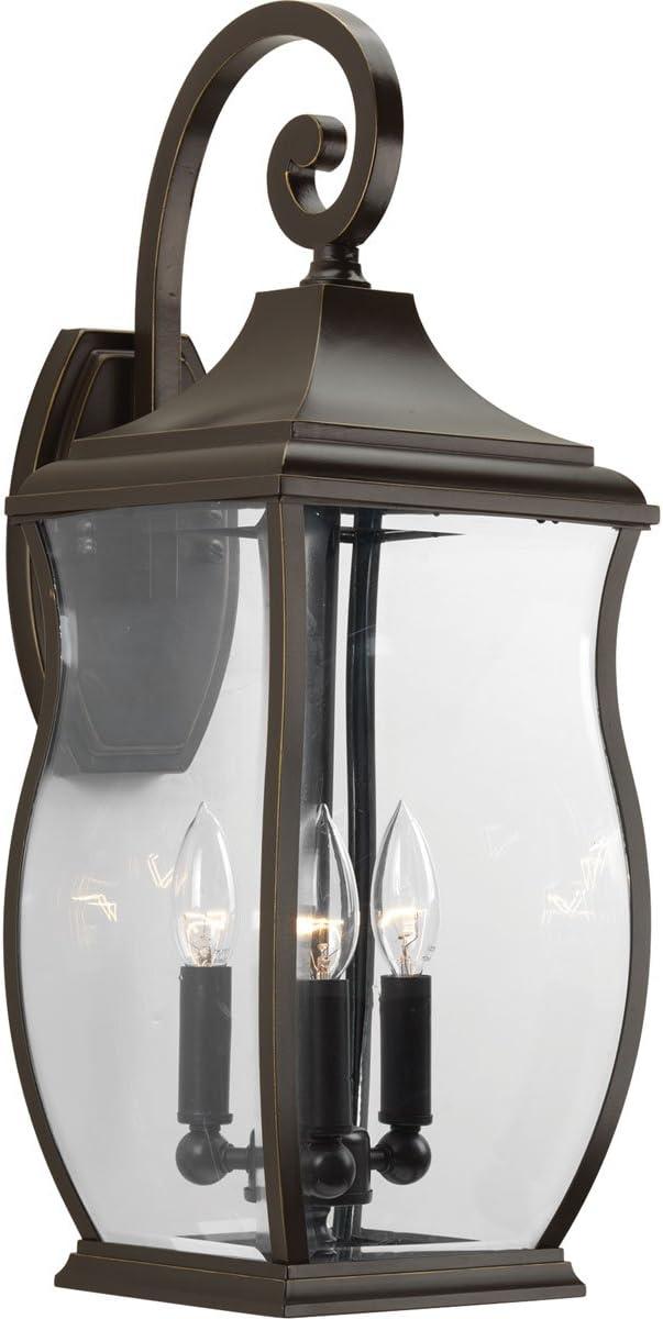 Progress Lighting Township 3-Light Outdoor Wall Lantern, Oil Rubbed Bronze, Clear Beveled Glass