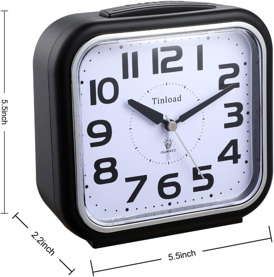5.5" Silent Analog Alarm Clock Non Ticking, Gentle Wake, Beep Sounds, Increasing Volume, Battery Operated Snooze and Light Functions, Easy Set, Black (Best for Elder)
