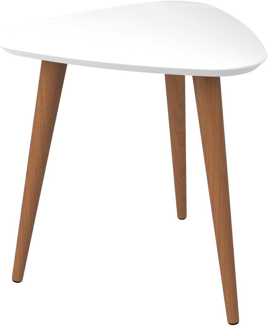 19.68" Utopia High Triangle End Table with Splayed Wooden Legs Gloss White - Manhattan Comfort: Mid-Century Modern, MDF Construction