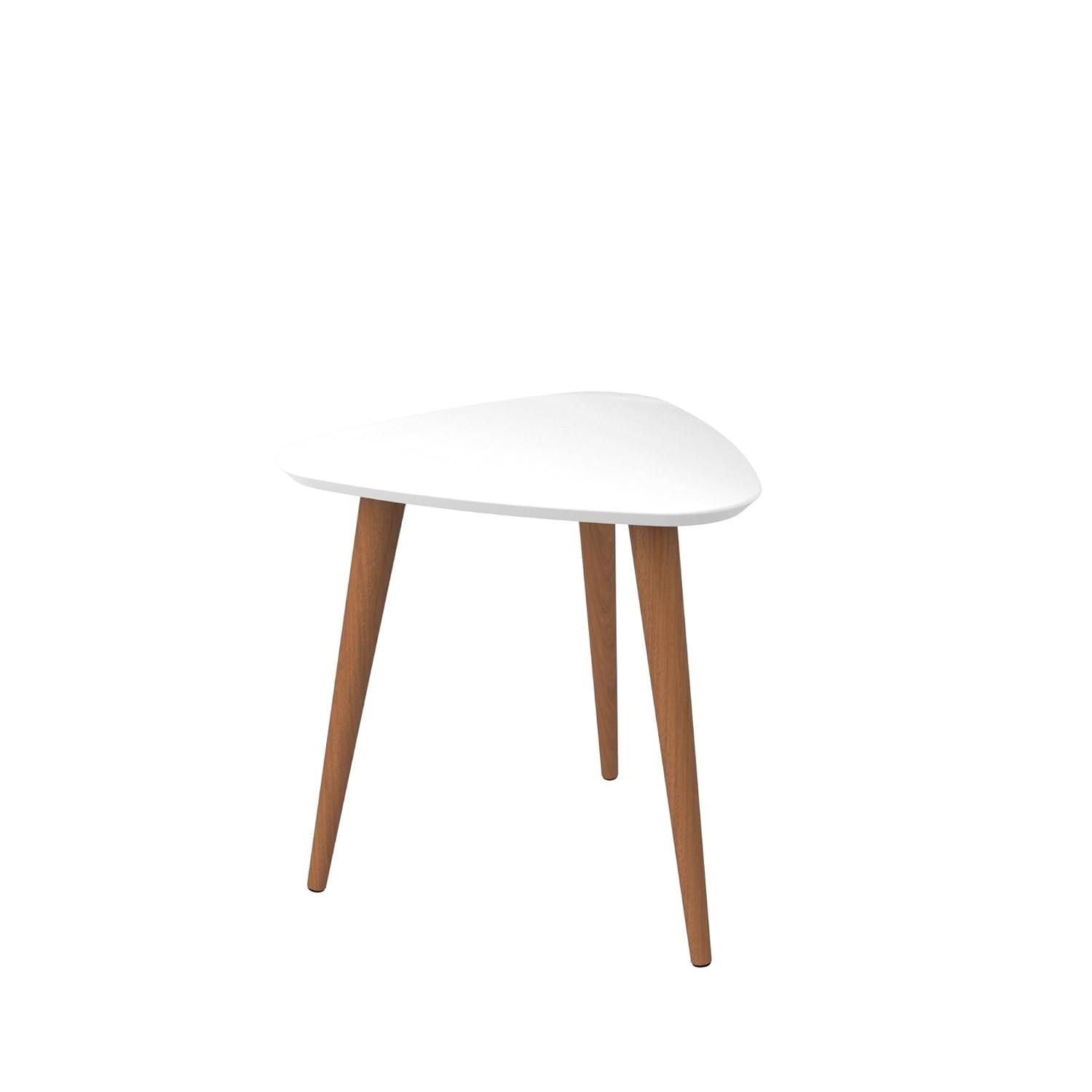 19.68" Utopia High Triangle End Table with Splayed Wooden Legs Gloss White - Manhattan Comfort: Mid-Century Modern, MDF Construction