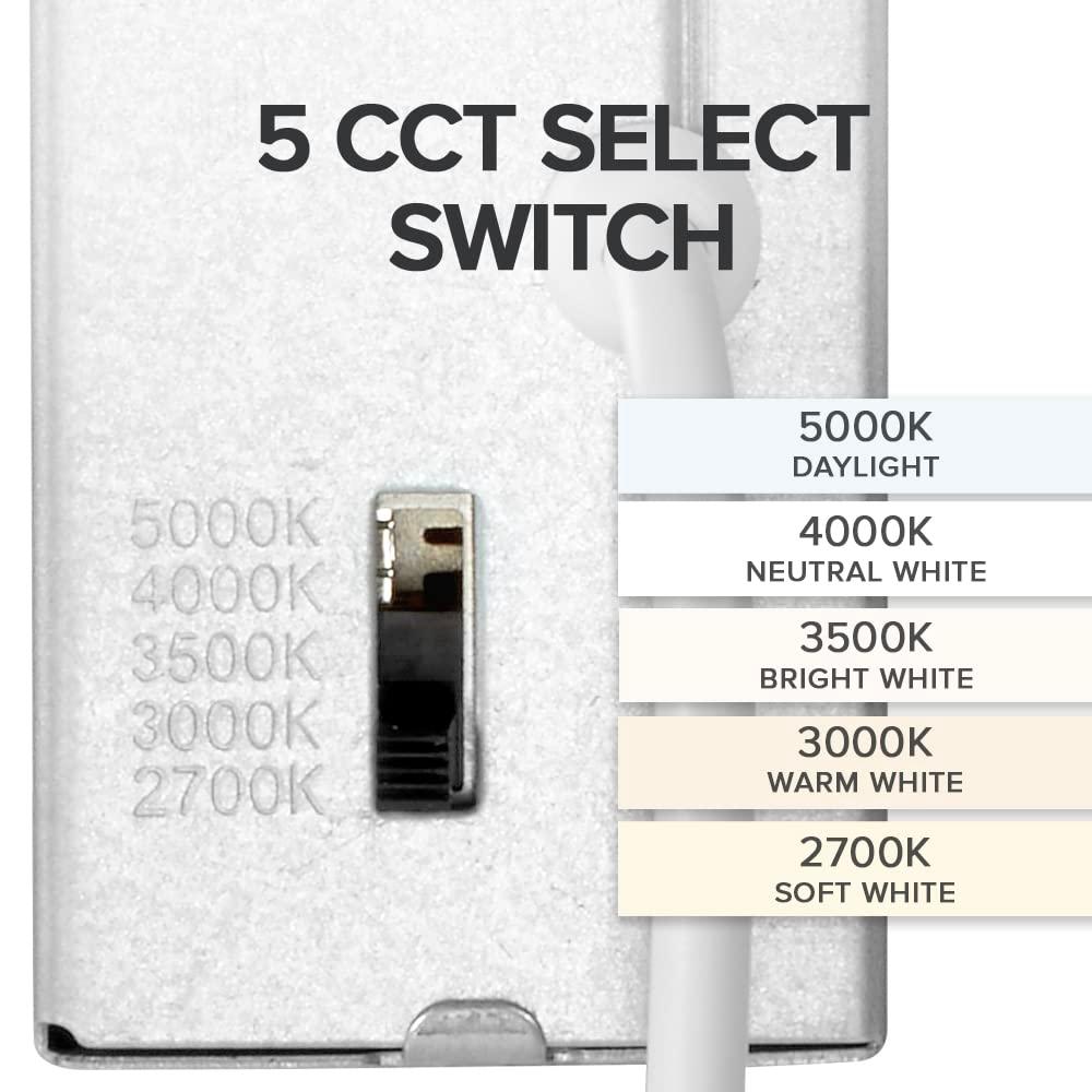 Maxxima 8 in. 5CCT Round Recessed LED Downlight, 1600 Lumens Slim Round Flat Panel Color Selectable 2700K-5000K (2700K/3000K/3500K/4000K/5000K), Dimmable, Canless IC Rated, White Trim, J-Box Included