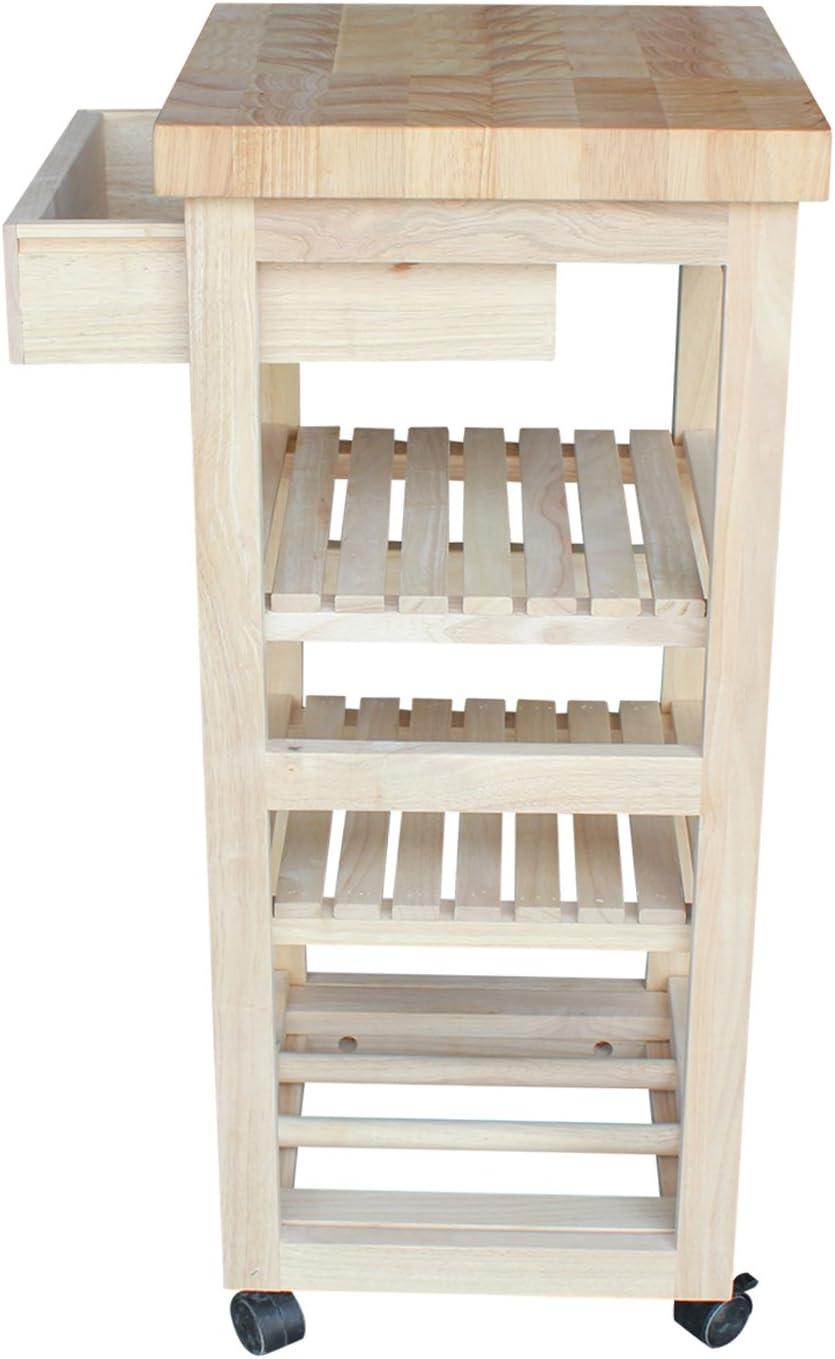 Solid Wood Unfinished Butcher Block Kitchen Cart with Wine Storage