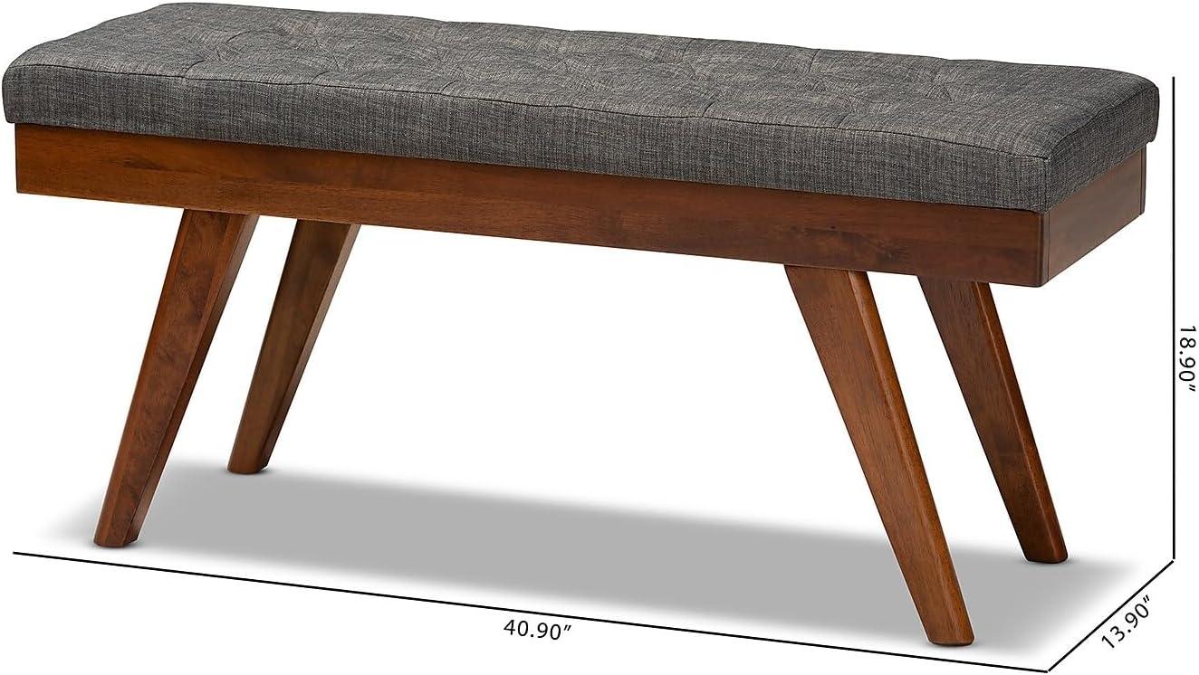 Baxton Studio Alona Medium Wood Dining Bench Gray - : Mid-Century Design, Tapered Legs, Polyester Upholstery, Entryway Seating