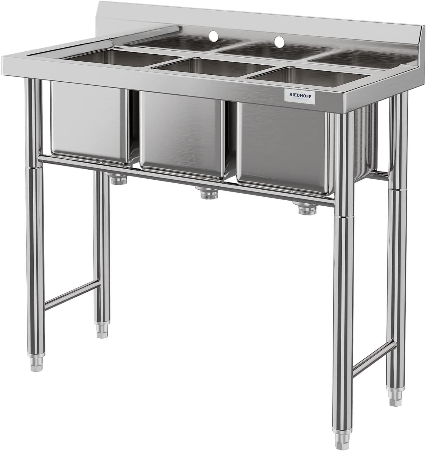 2024 New Freestanding Triple Bowl Commercial Prep & Utility Sink Workstation Stainless Steel 3 Compartments Sink with Legs for Kitchen