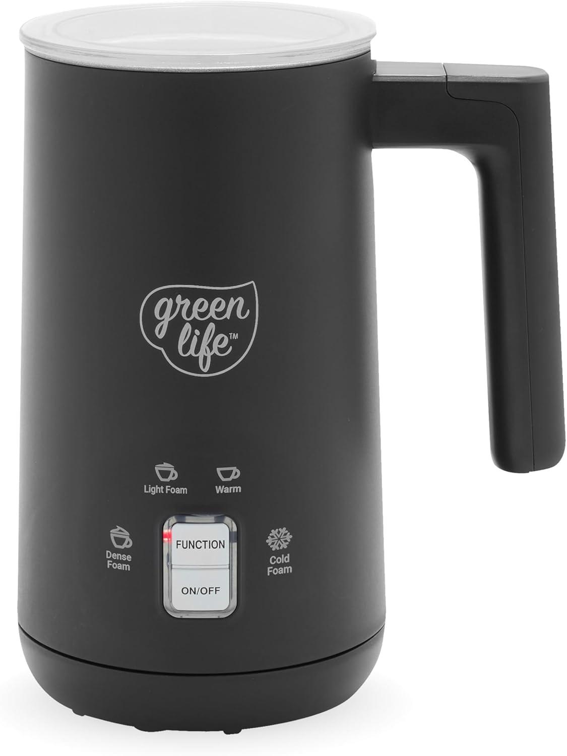GreenLife GreenLife 10oz Electric Milk Frother, 4-in-1 Hot and Cold Milk Warmer and Steamer, PFOA / PFAS Free