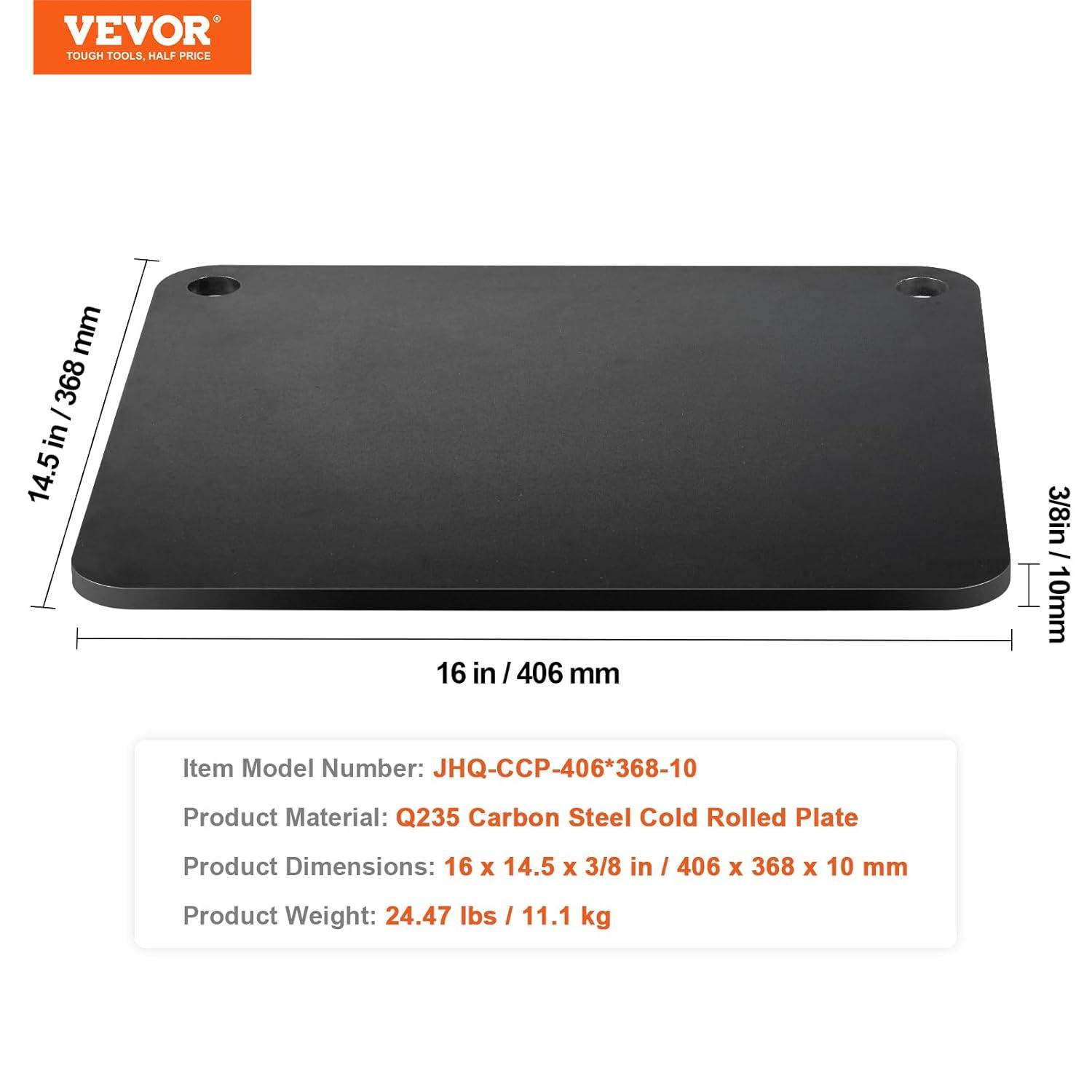 VEVOR Pizza Steel, 16" x 14.5" x 3/8" Pizza Steel Plate for Oven, Pre-Seasoned Carbon Steel Pizza Baking Stone with 20X Higher Conductivity, Heavy Duty Pizza Pan for Outdoor Grill, Indoor Oven