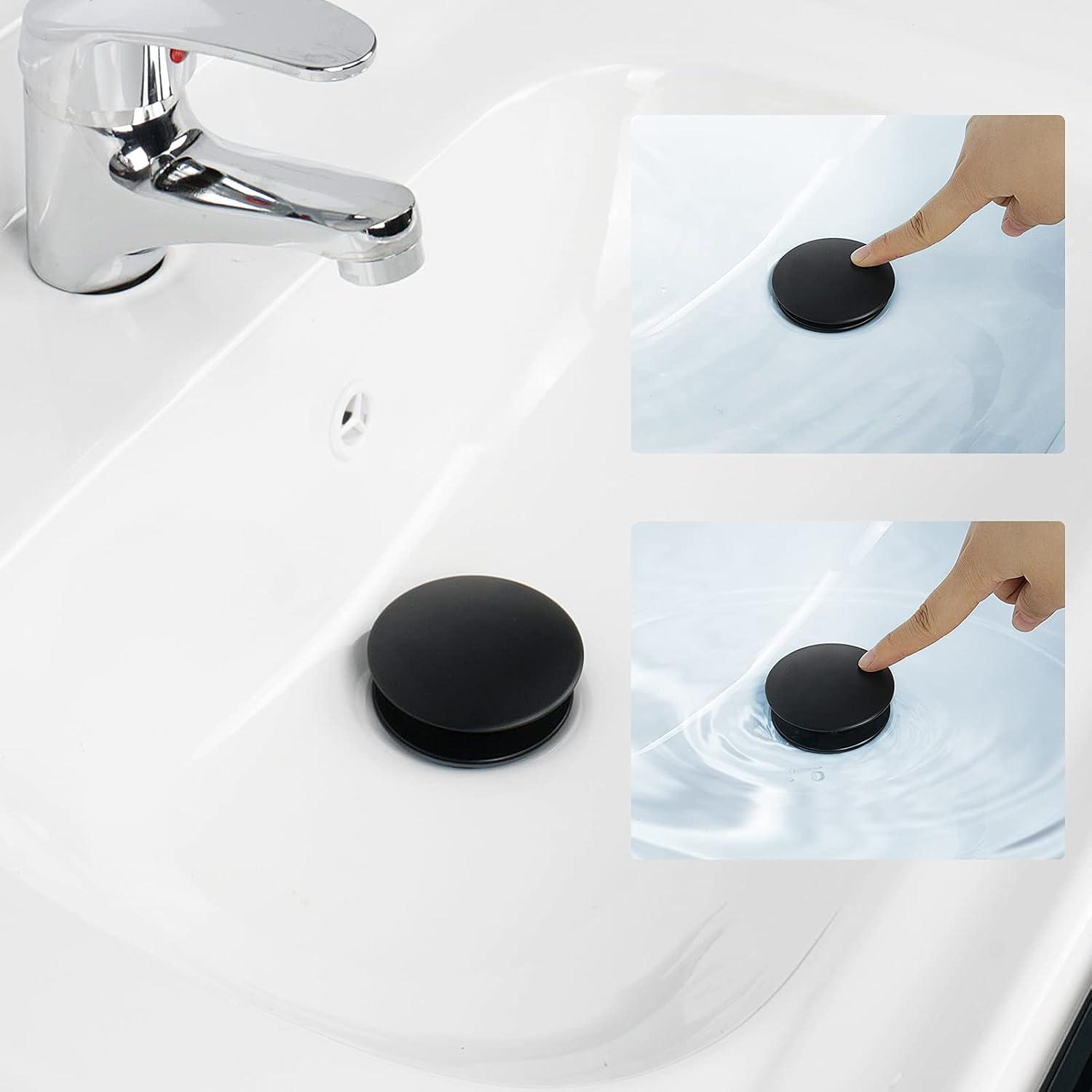 ESFORT Bathroom Sink Drain Stopper with Overflow Pop Up Sink Drain for Vessel Vanity Lavatory Sink, Matte Black