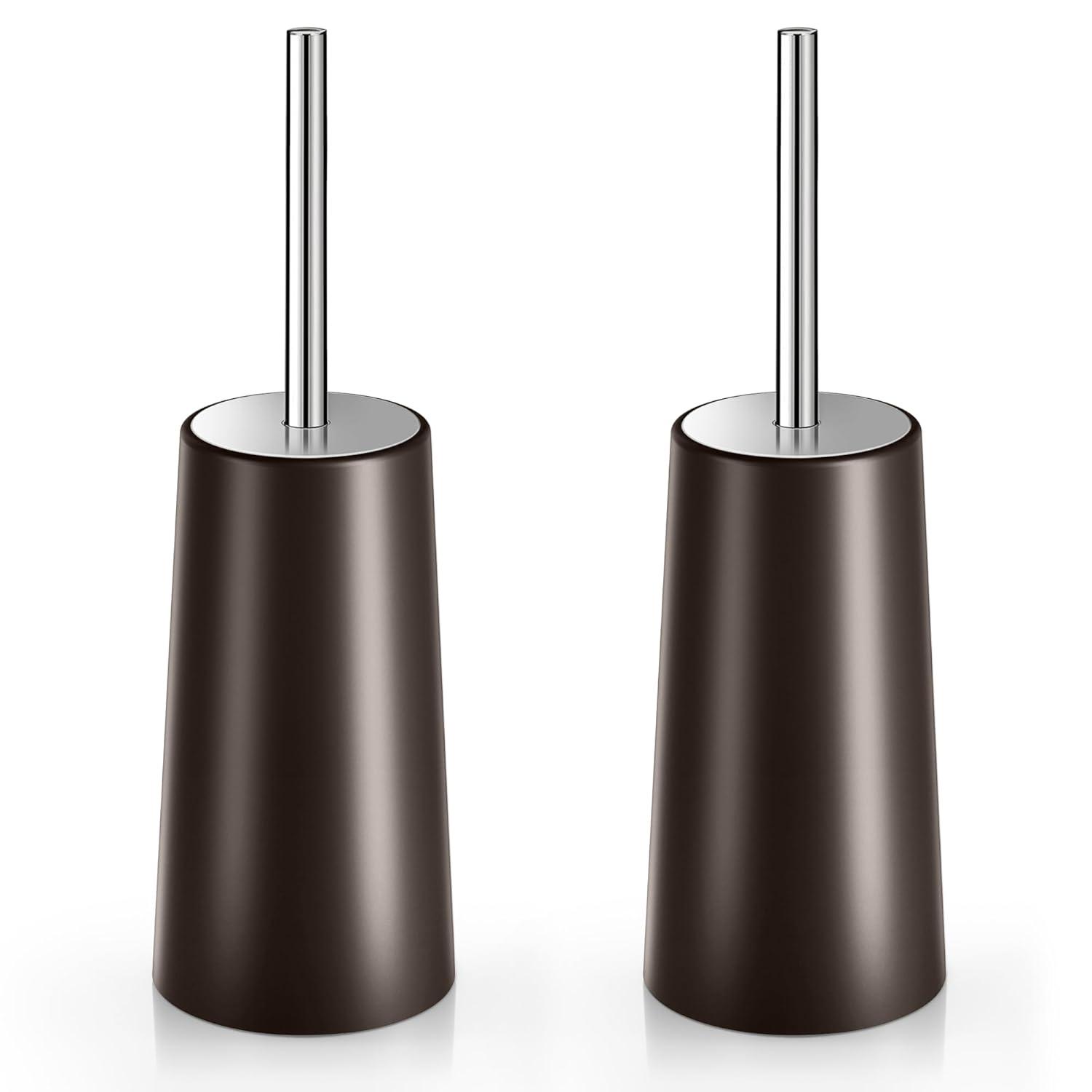 Toilet Brush and Holder, 2 Pack Toilet Brush with 304 Stainless Steel Long Handle, Toilet Bowl Brush for Bathroom Toilet-Ergonomic, Elegant,Durable (Bronze)
