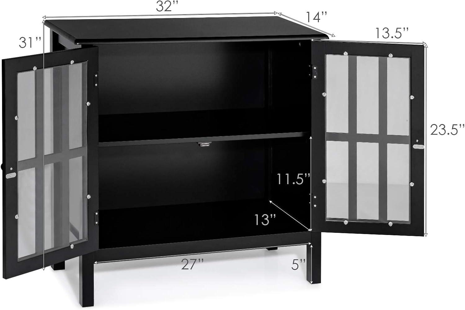 Tangkula Sideboard Buffet Storage Cabinet, with 2 Glass Doors, Liquor Curio Cabinet for Home Kitchen Dining Room, Cupboard Console Table (Black)