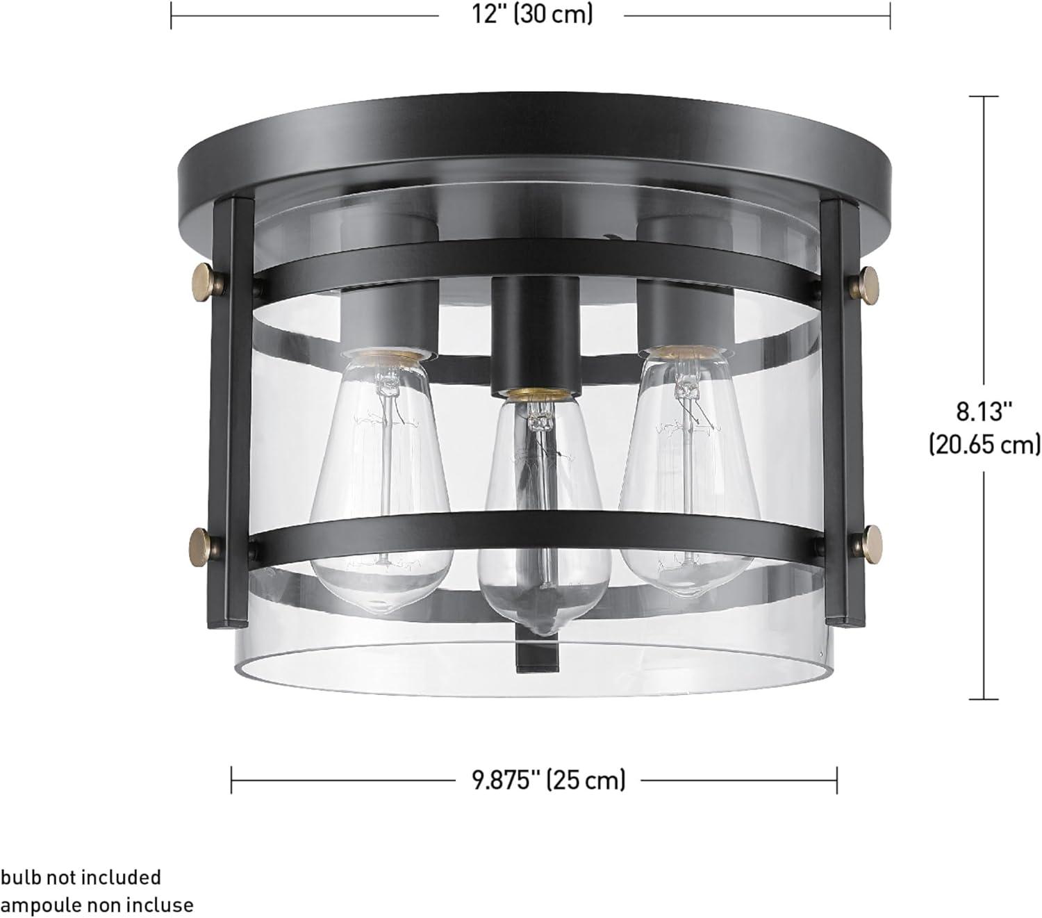 Globe Electric Wexford 3-Light Dark Bronze Flush Mount Ceiling Light with Clear Glass, 60417