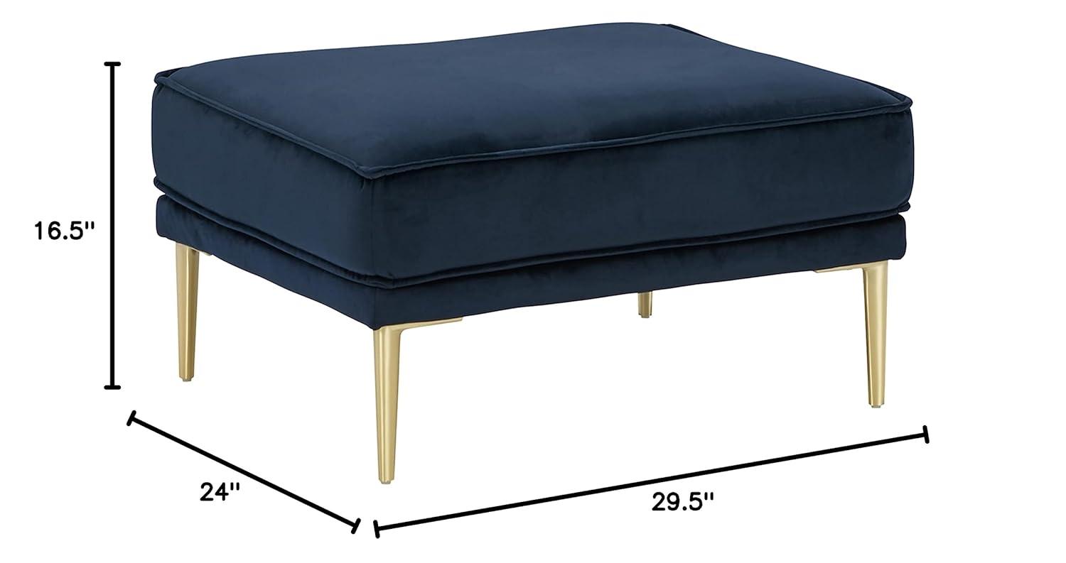 Macleary 29.5" Navy Blue Velvet Ottoman with Brass-Tone Metal Legs