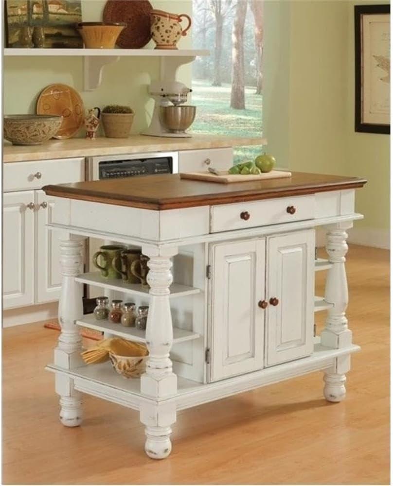 Bowery Hill Off White and Oak Wood Kitchen Island