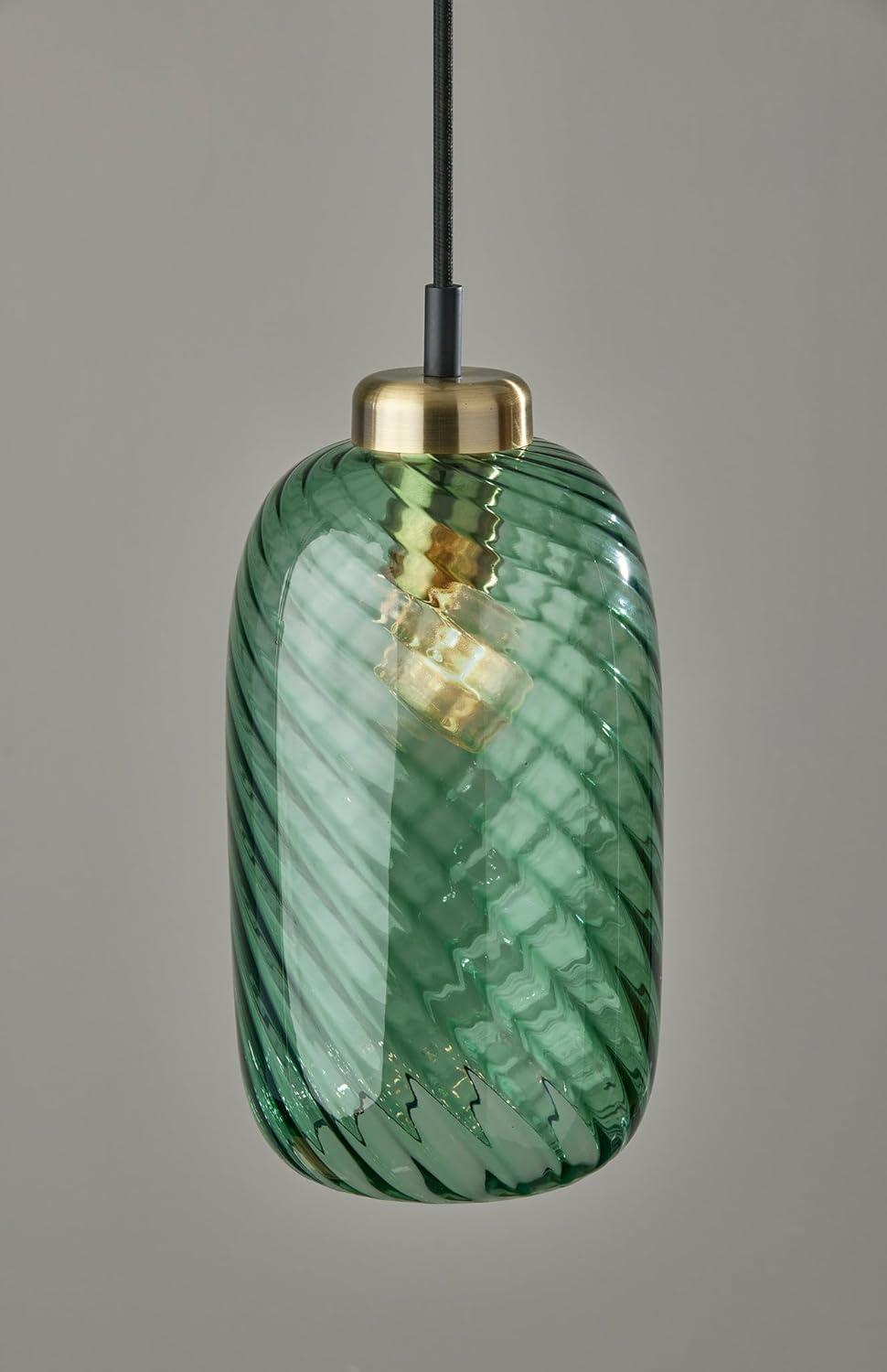 Derrick Pendant Black with Brass Accents - Adesso: Swirled Emerald Glass, ETL Listed, No Assembly Required