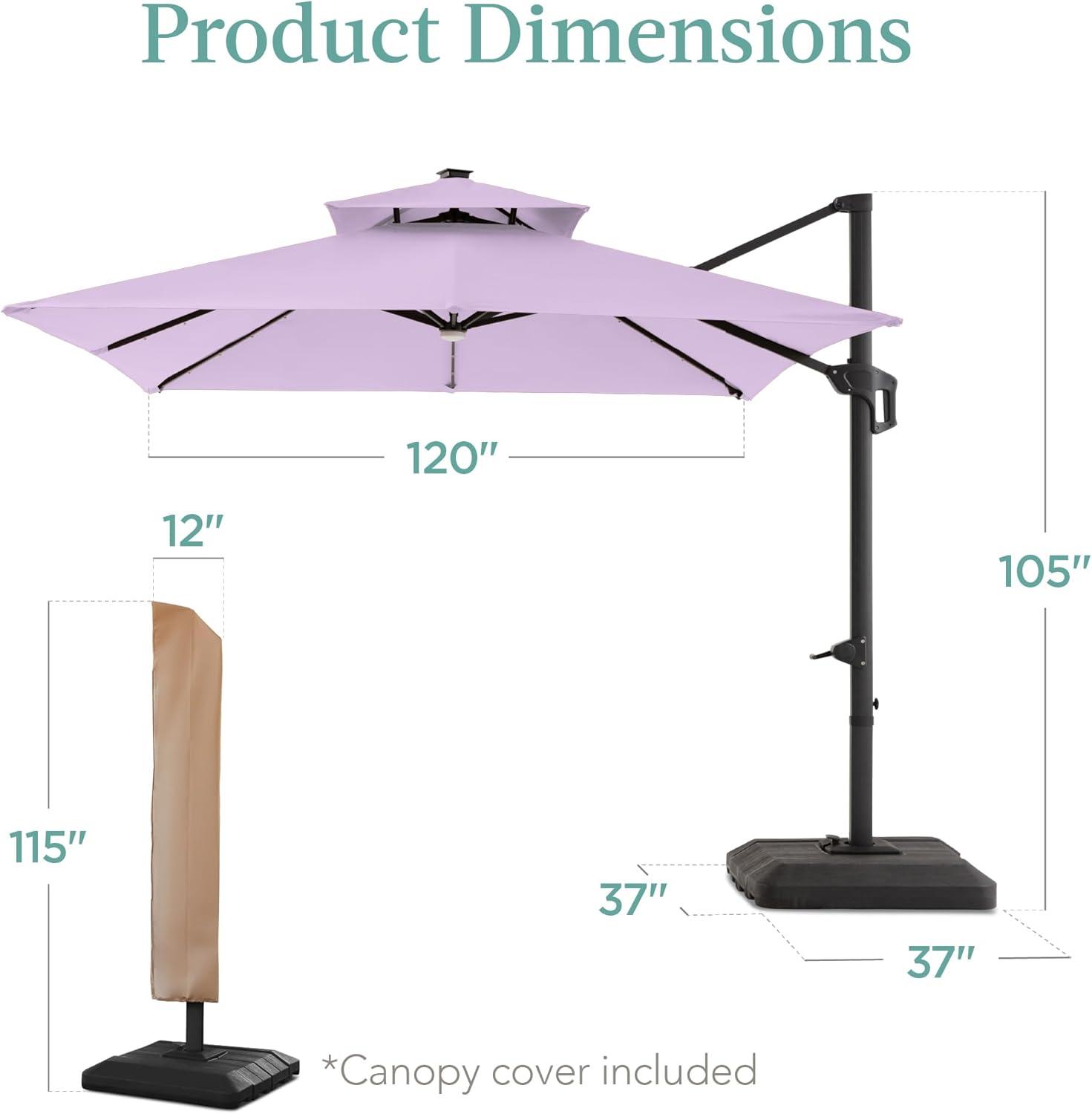 Best Choice Products 10x10ft 2-Tier Square Outdoor Solar LED Cantilever Patio Umbrella w/ Base Included - Lavender