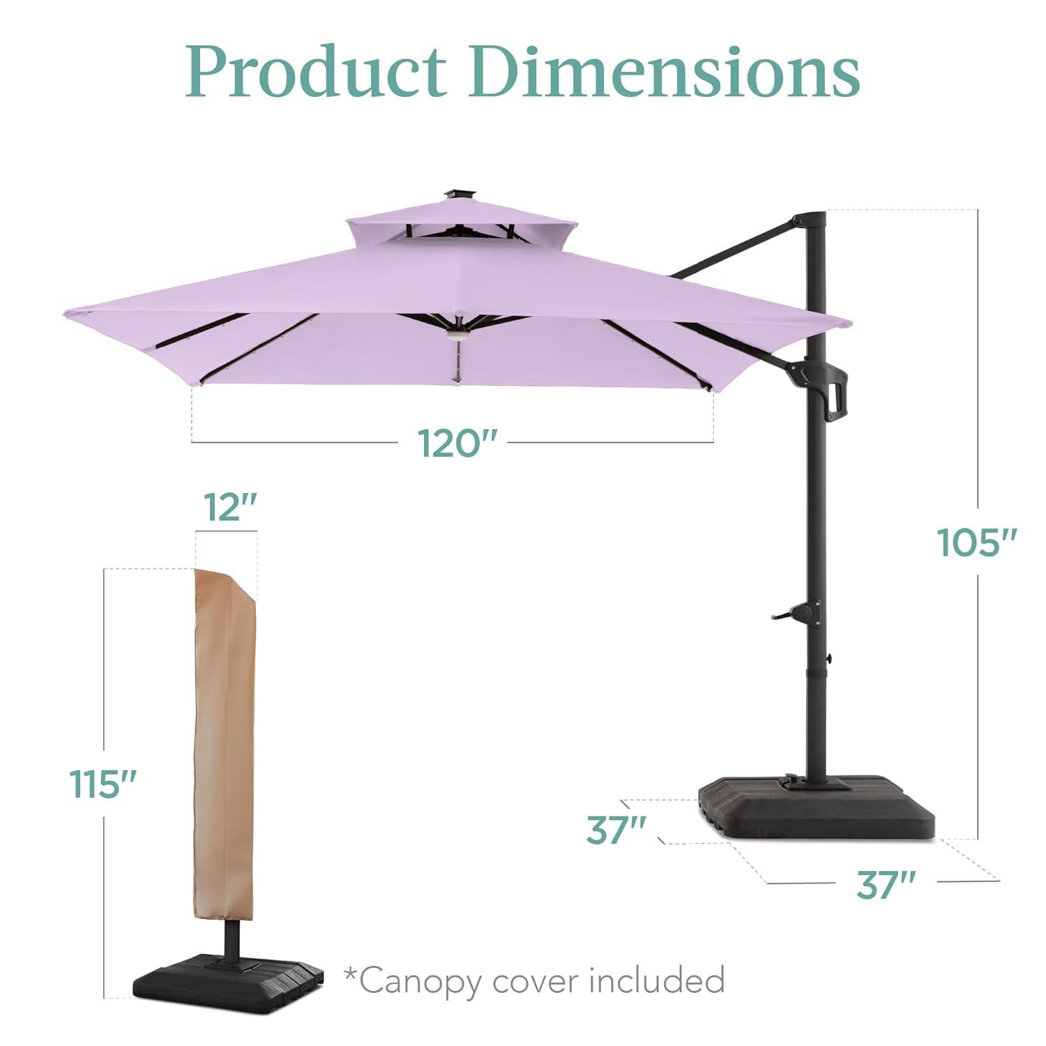 Best Choice Products 10x10ft 2-Tier Square Outdoor Solar LED Cantilever Patio Umbrella w/ Base Included - Lavender
