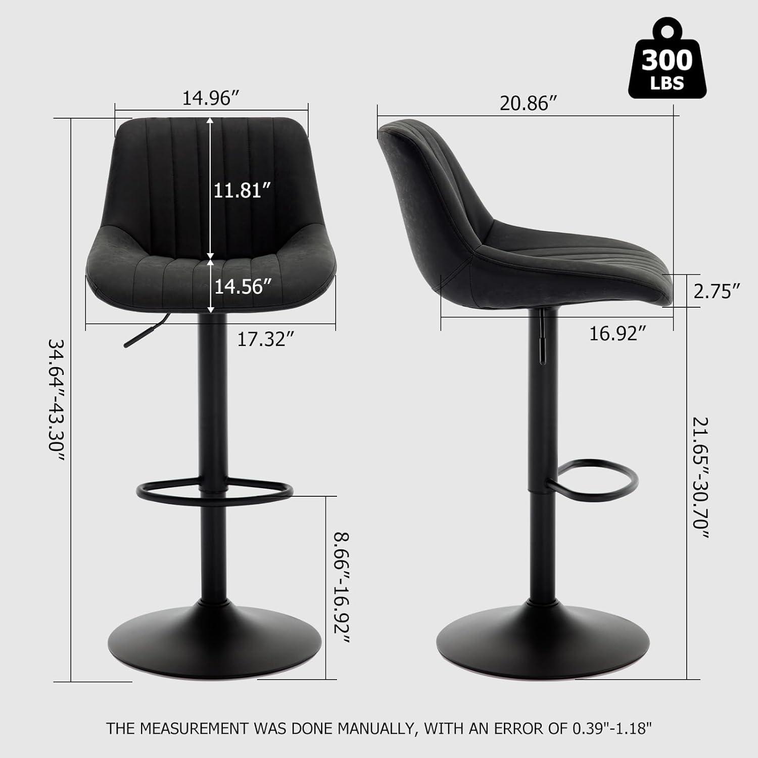 Corrigan Studio® Bar Stools Set of 3, Swivel Counter Height Barstools with Back, Adjustable PU Leather Bar Chairs, Modern Armless Kitchen Island Stool, Black