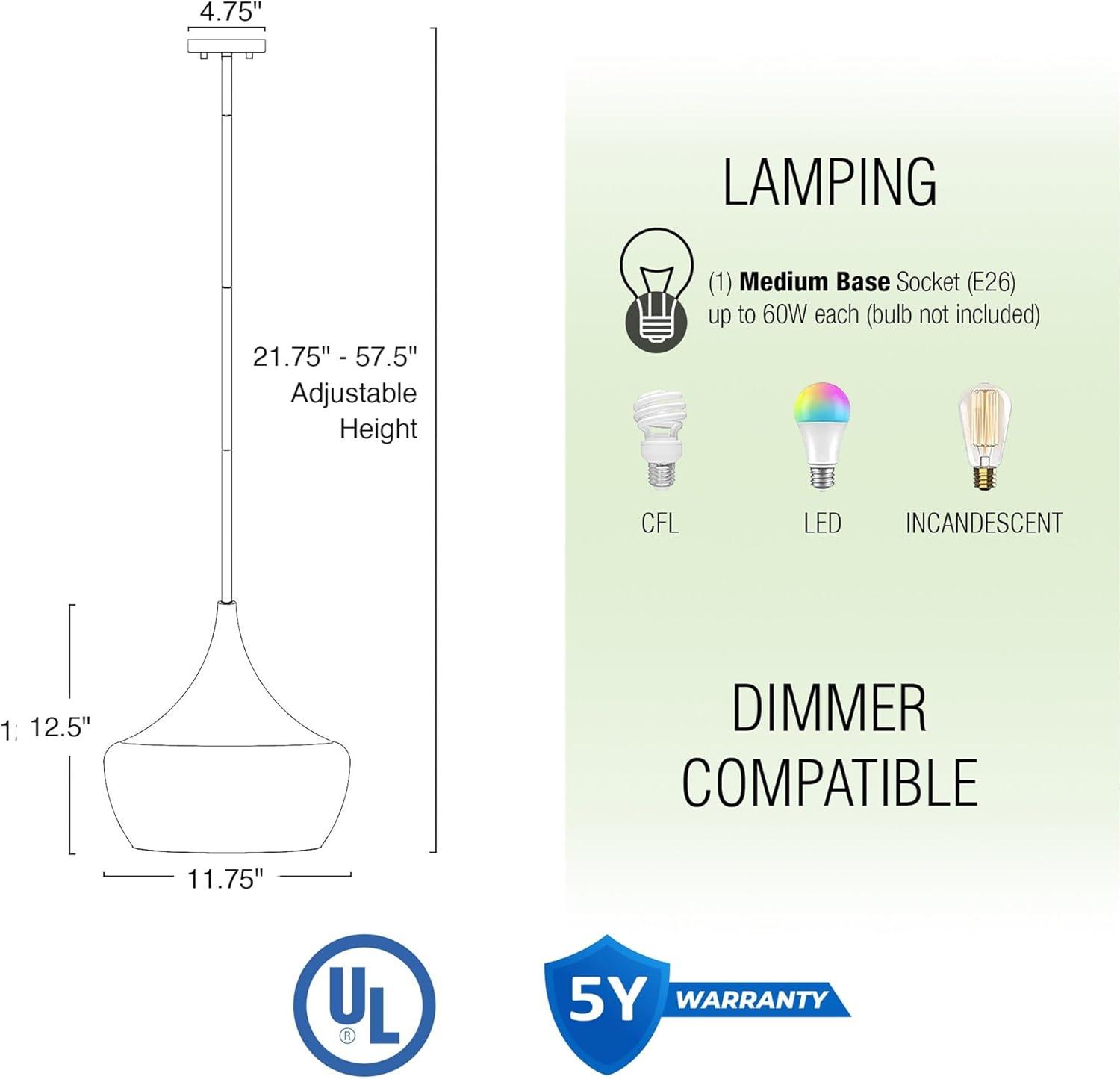 Kira Home Ava 13" Schoolhouse Pendant Light with Wine Glass Style Shade, Adjustable Hanging Height, Brushed Nickel