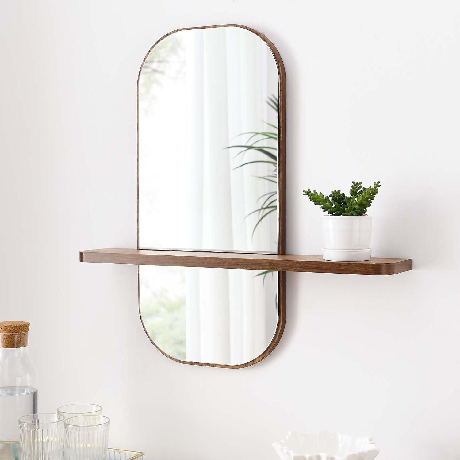 Solstice Walnut Rectangular Mirror with Shelf