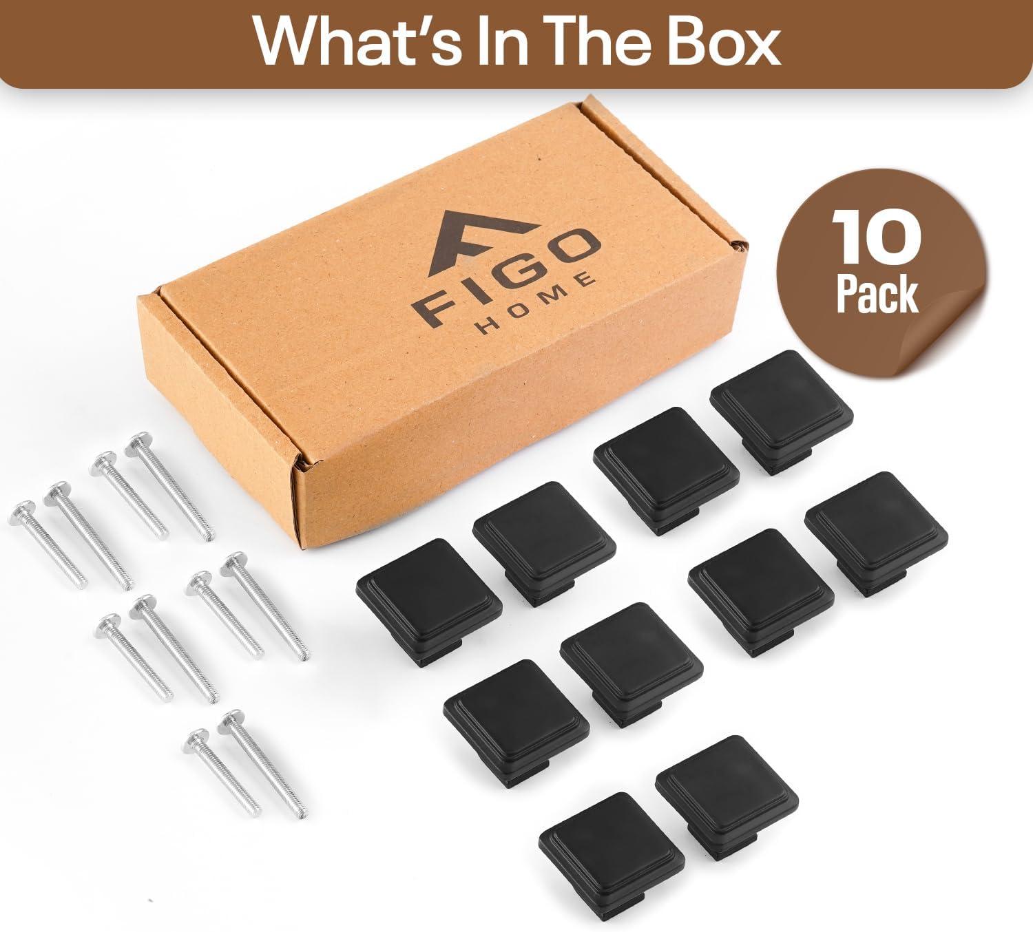 Single Hole Drawer Knobs - 10 Pack Black Cabinet Knobs - Square Dresser Knobs Dresser Handles Closet Door Knobs - Kitchen Cabinet Knobs - Cabinet Hardware