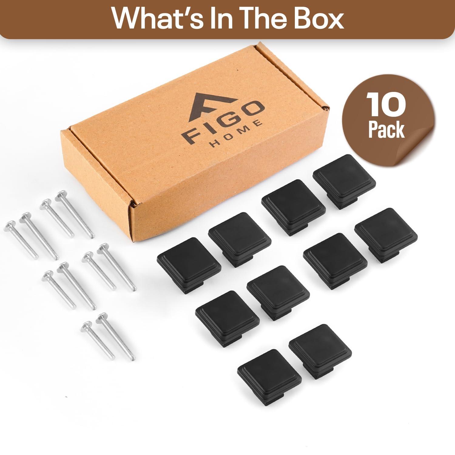 Single Hole Drawer Knobs - 10 Pack Black Cabinet Knobs - Square Dresser Knobs Dresser Handles Closet Door Knobs - Kitchen Cabinet Knobs - Cabinet Hardware