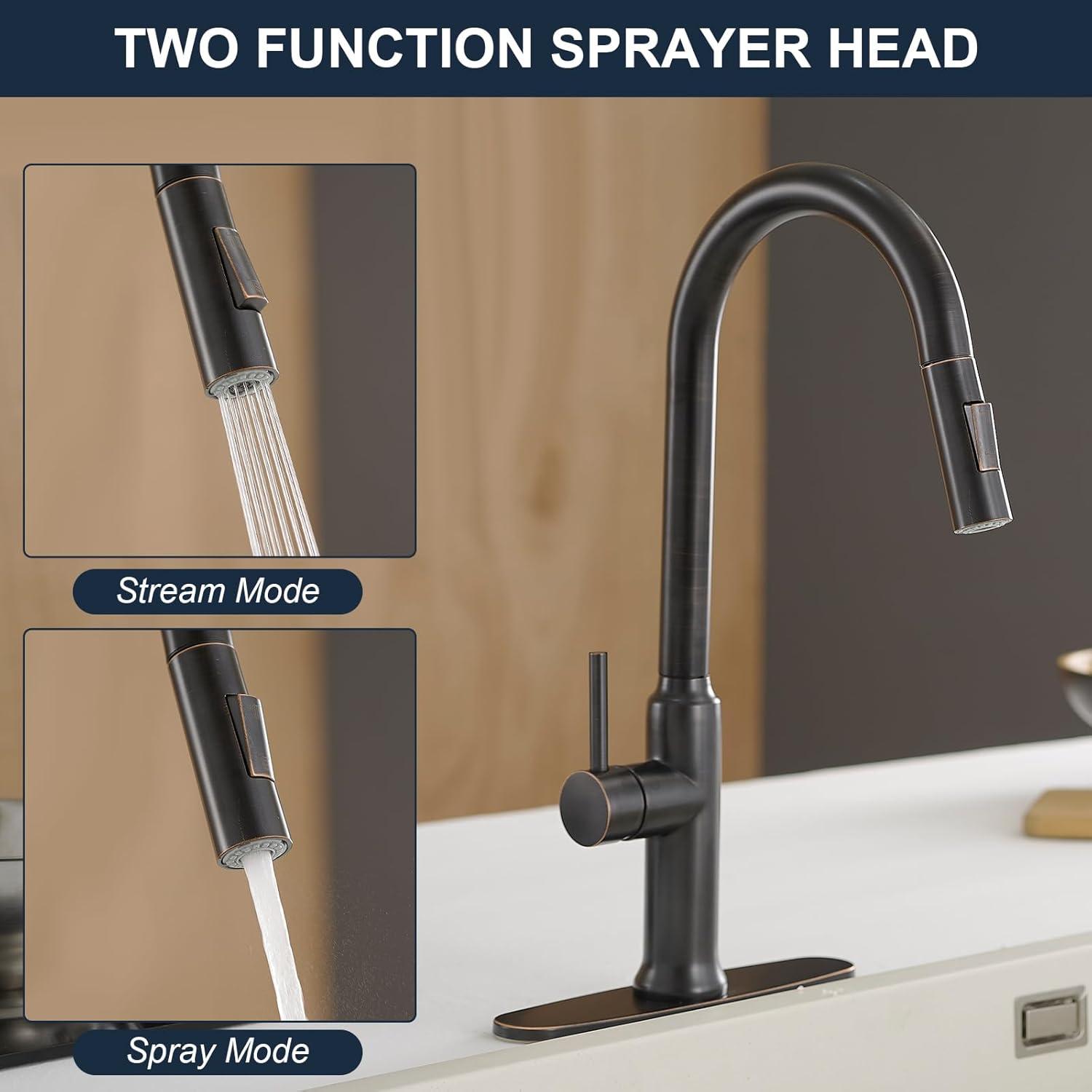 Oil Rubbed Bronze Pull Down Kitchen Faucet with Spray