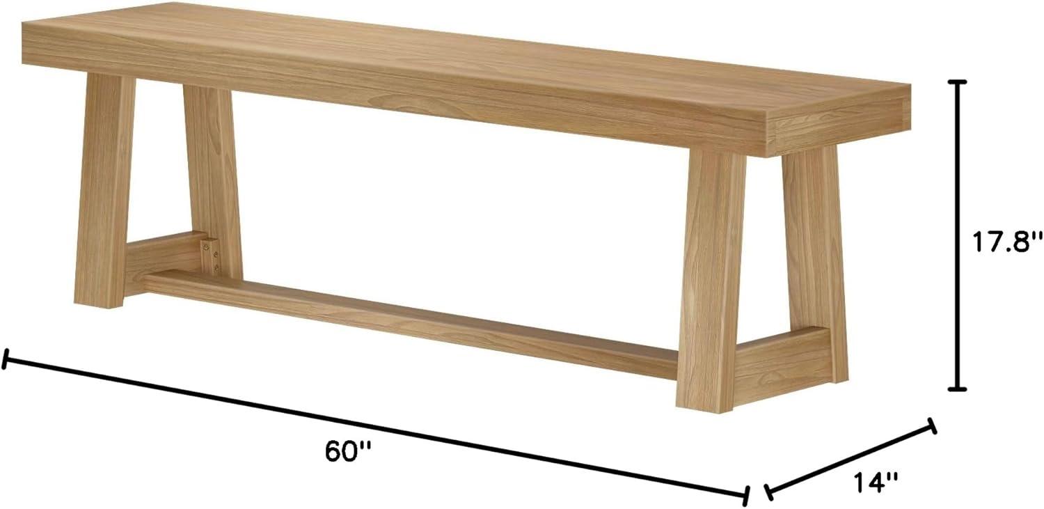 Plank+Beam Farmhouse Dining Bench, Solid Wood Bench for Dining Table/Kitchen, 60", Walnut Wirebrush