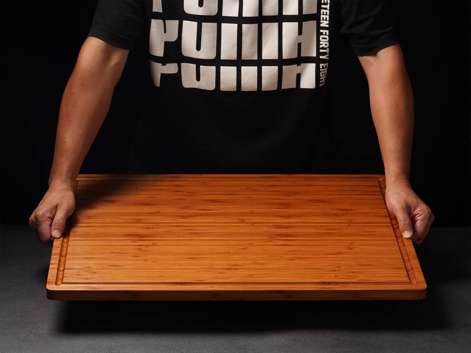 THIROX 24"X18" Bamboo Cutting Boards, XXL Charcuterie Cheese Platter Serving Tray With Handles And Juice Grooves, Solid Structure, Slim, Durable, Reversible