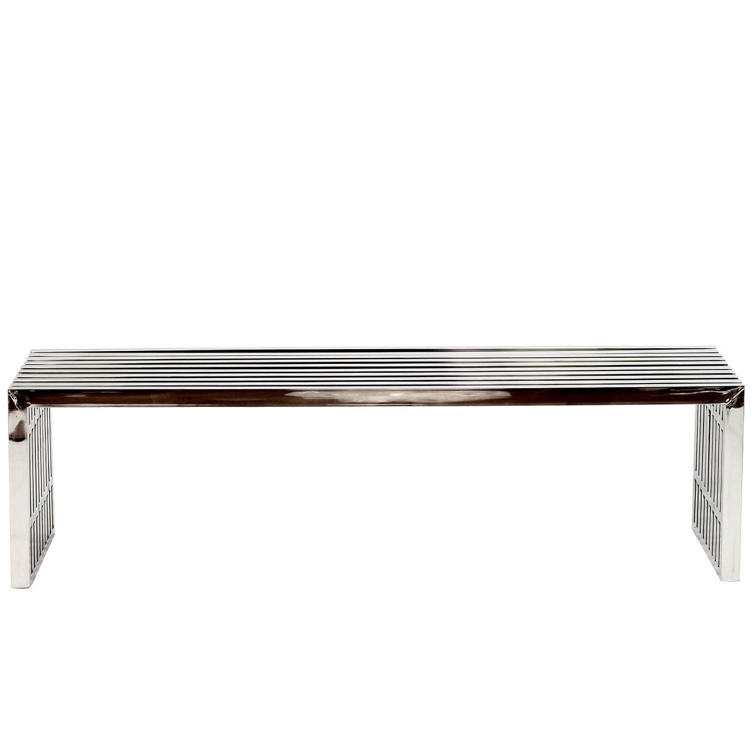 Gridiron Large Stainless Steel Bench Silver - Modway: No Assembly, 660lb Capacity, 60" Width