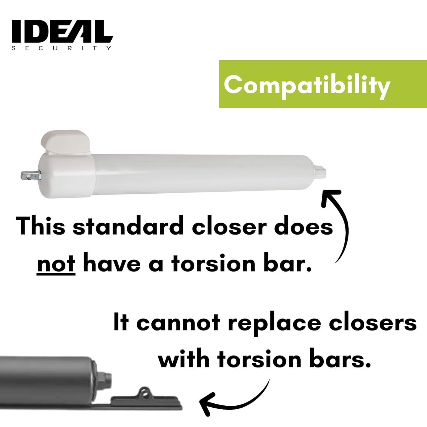 Ideal Security 9600 Standard Pneumatic Touch-N-Hold Storm and Screen Door Closer for Wood, Aluminum, and Vinyl Doors, Silent and Smooth Closing, 11.5", White