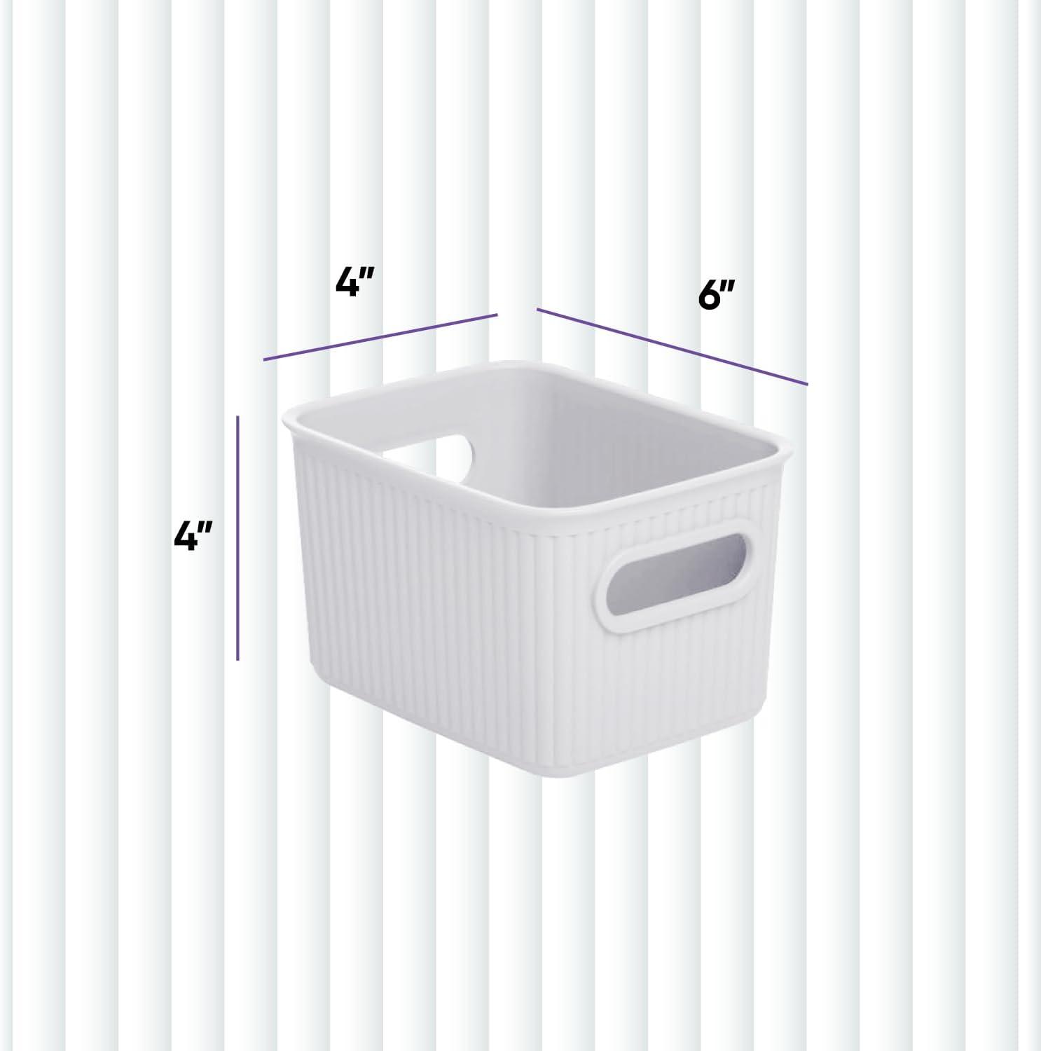 White Ribbed Plastic Storage Basket Organizer, Small