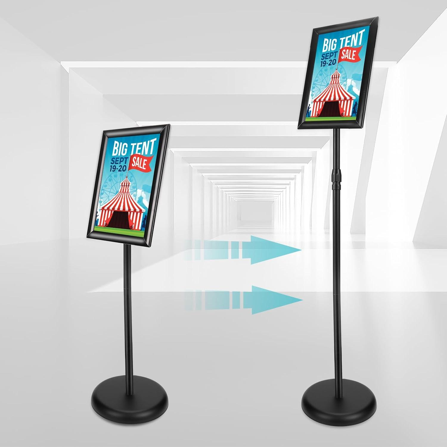 Adjustable Sign Holder Stand 8.5x11 inch,Pedestal Floor Signage Standing Holder with Heavy Duty Base, Aluminum Snap Open Frame Display for Business Restaurant, Mall,Schools-1 Pack