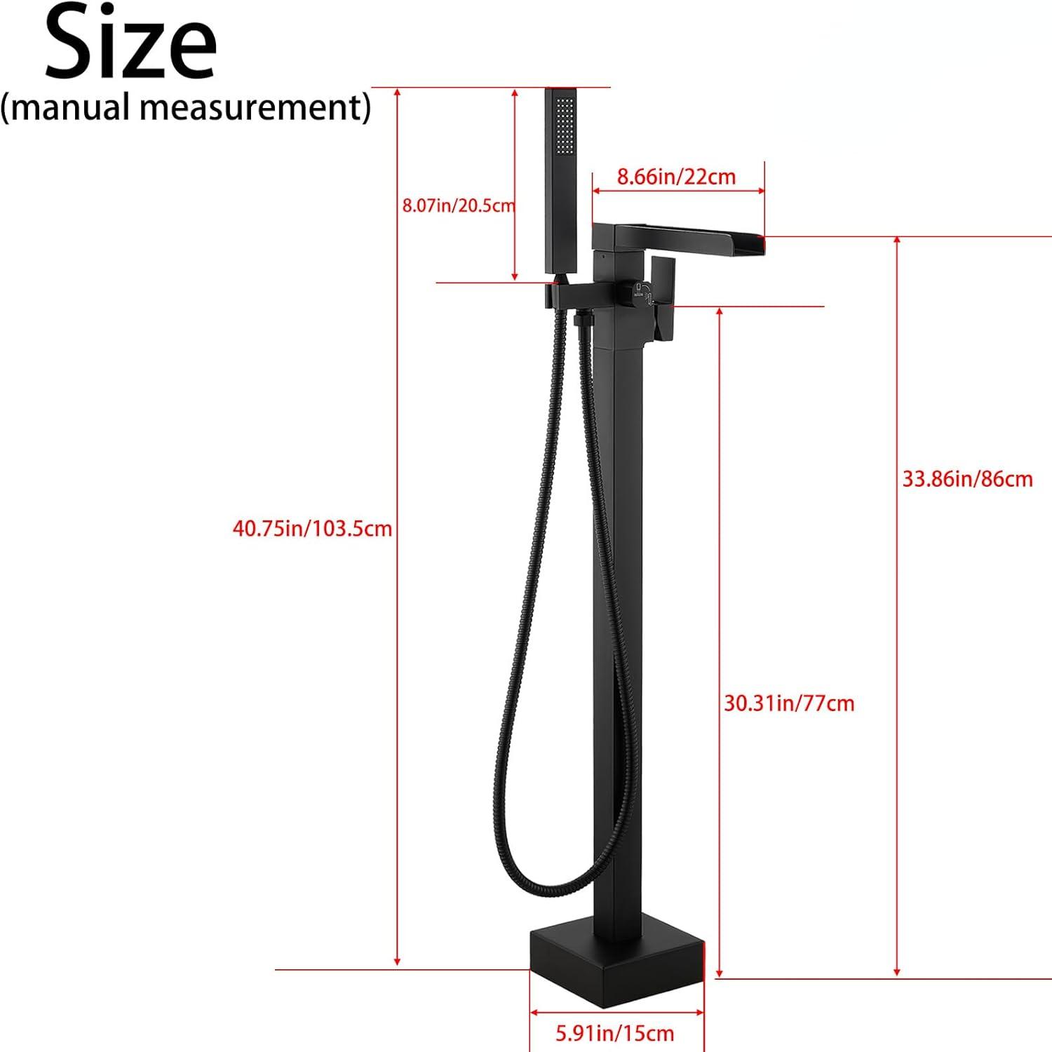 AlenArtWater Waterfall Tub Filler Freestanding Bathtub Faucet Floor Mount Brass Single Handle Bathroom Faucets with Hand Shower 93-LJQKCZ