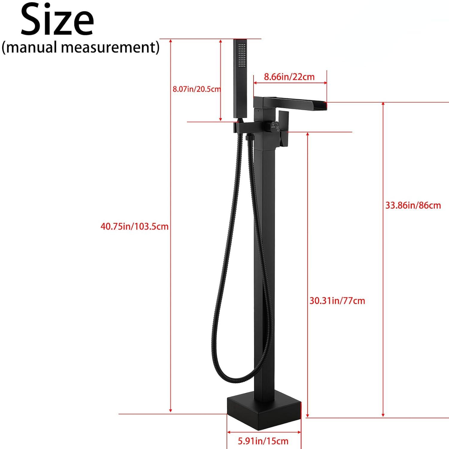 AlenArtWater Waterfall Tub Filler Freestanding Bathtub Faucet Floor Mount Brass Single Handle Bathroom Faucets with Hand Shower 93-LJQKCZ