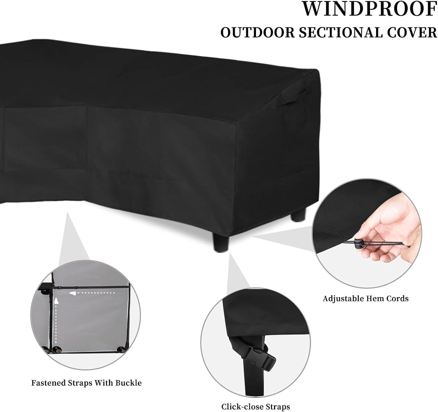 Patio V-Shaped Sectional Sofa Cover, Waterproof Outdoor Sectional Cover,Heavy Duty Garden Furniture Cover With Air Vent 89" L (On Each Side) X 31" H, Black