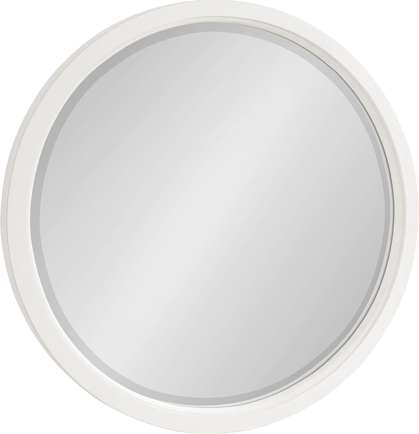 Hogan Distressed White Solid Wood Round Bathroom Vanity Mirror