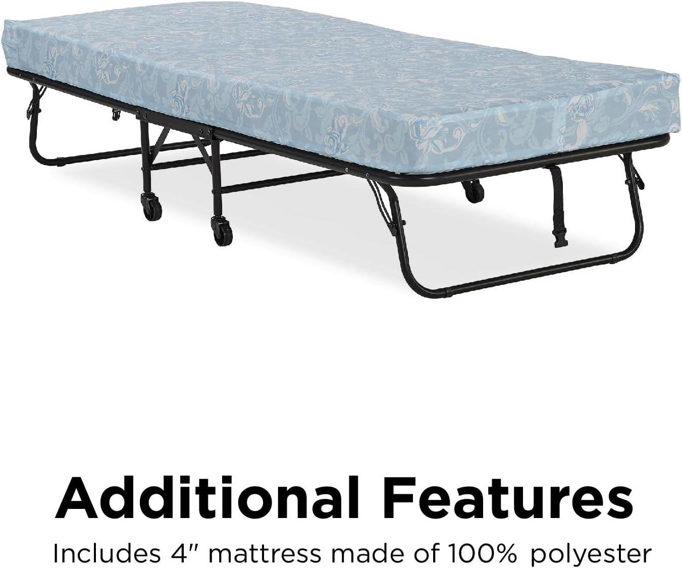 Twin Black Metal Frame Folding Guest Bed with Mattress